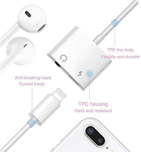 [Apple MFI Certified] מתאם אוזניות מטען לאייפון, 2 בברק 1 ברק ל -3.5 ממ ג'ק דונגל AUX AUX AUDIO ומטען מפצל תואם